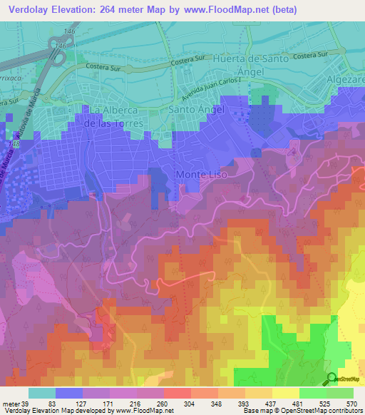 Verdolay,Spain Elevation Map