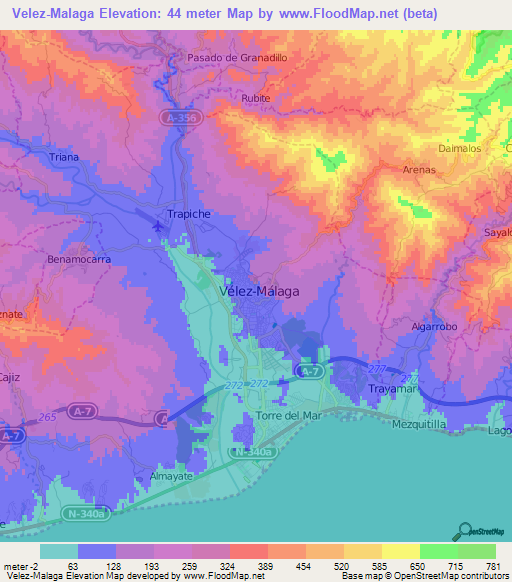 Velez-Malaga,Spain Elevation Map