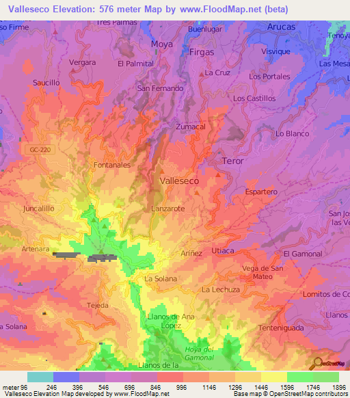 Valleseco,Spain Elevation Map