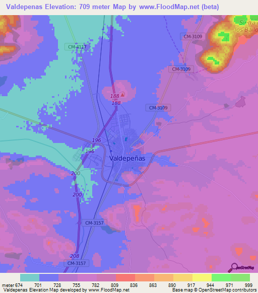 Valdepenas,Spain Elevation Map