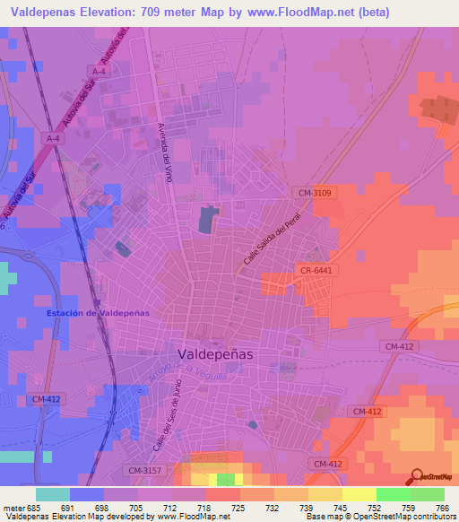 Valdepenas,Spain Elevation Map