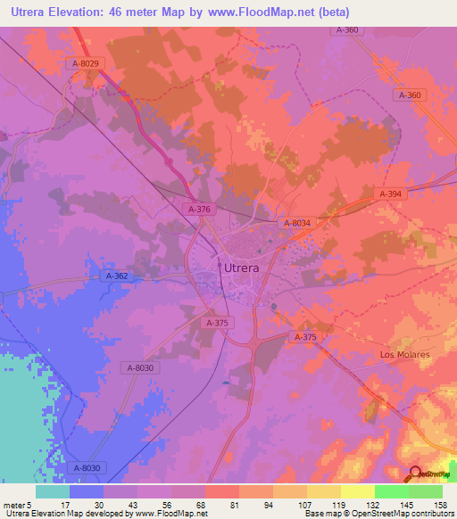 Utrera,Spain Elevation Map