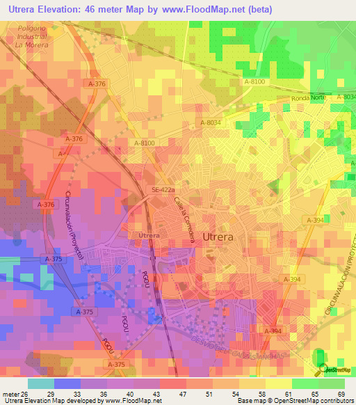 Utrera,Spain Elevation Map