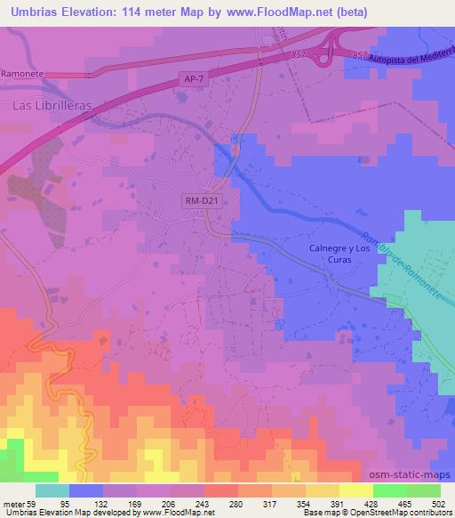 Umbrias,Spain Elevation Map