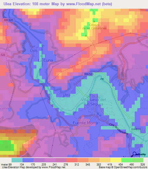 Ulea,Spain Elevation Map