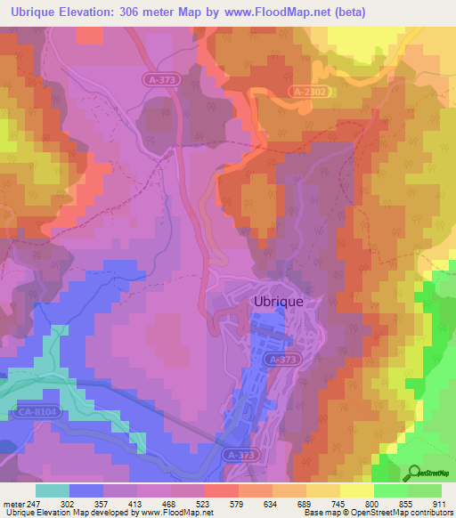 Ubrique,Spain Elevation Map