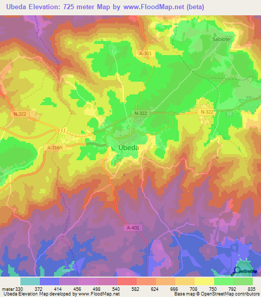 Ubeda,Spain Elevation Map