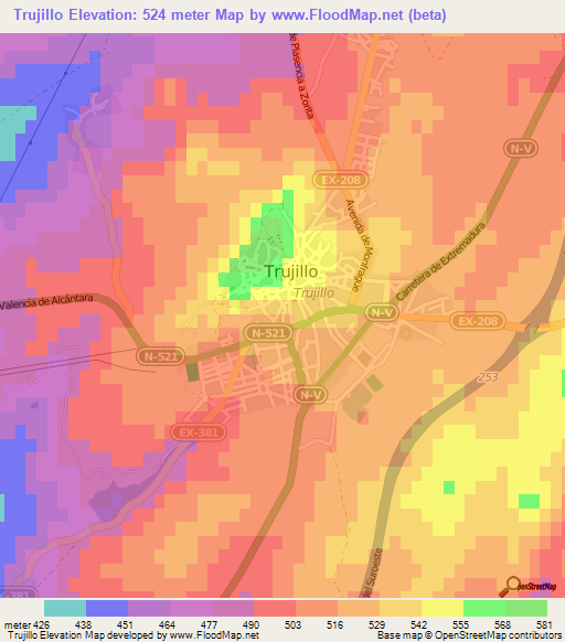 Trujillo,Spain Elevation Map