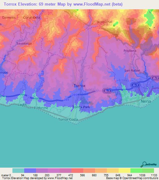 Torrox,Spain Elevation Map