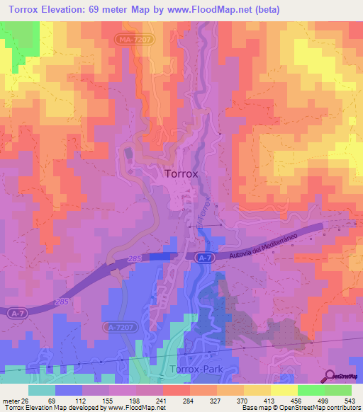 Torrox,Spain Elevation Map