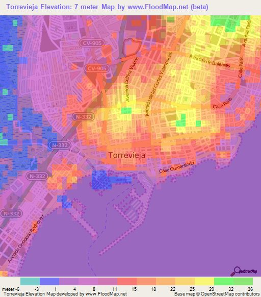 Torrevieja,Spain Elevation Map