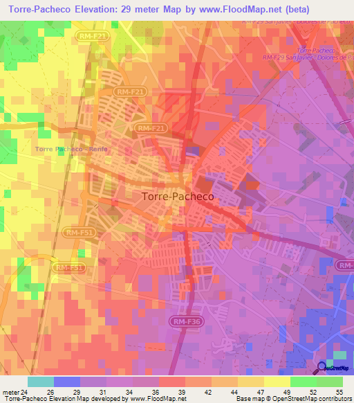 Torre-Pacheco,Spain Elevation Map