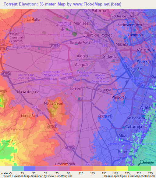 Torrent,Spain Elevation Map