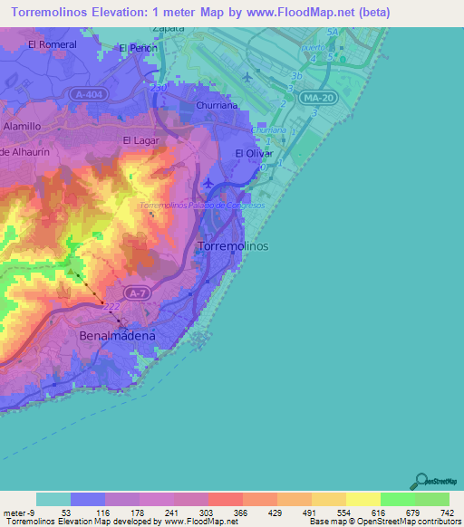 Torremolinos,Spain Elevation Map