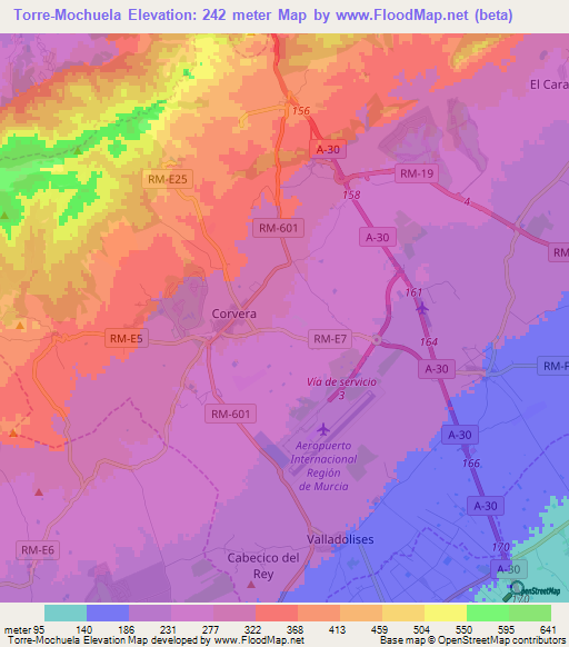 Torre-Mochuela,Spain Elevation Map
