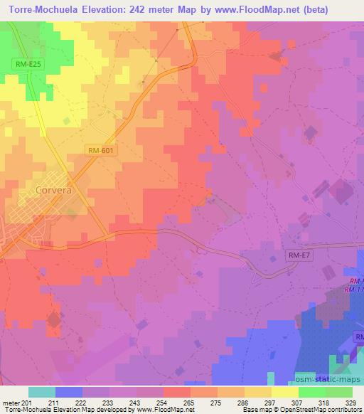 Torre-Mochuela,Spain Elevation Map