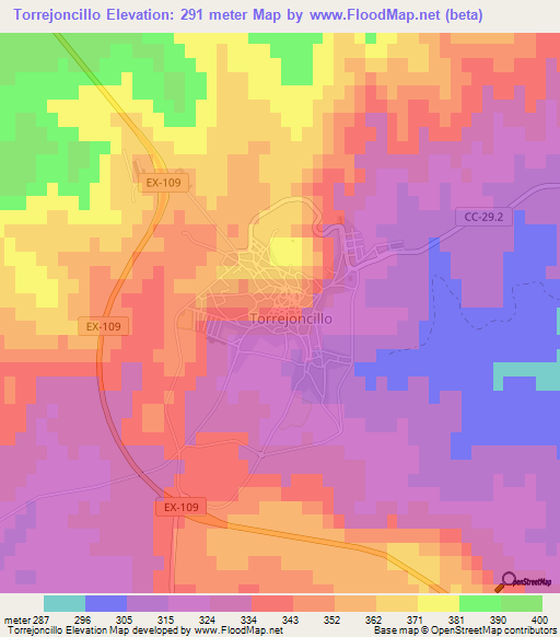 Torrejoncillo,Spain Elevation Map