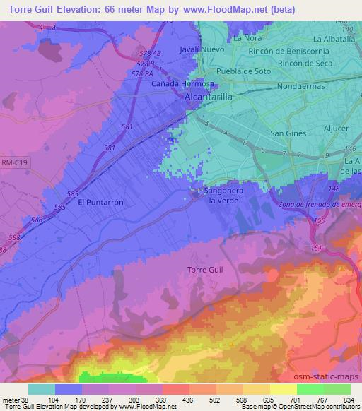 Torre-Guil,Spain Elevation Map