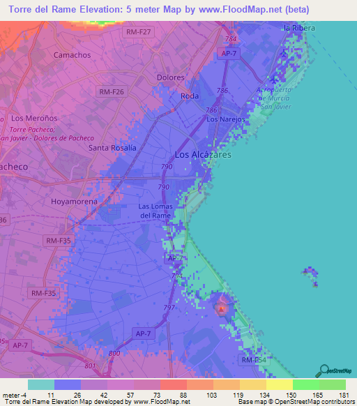 Torre del Rame,Spain Elevation Map