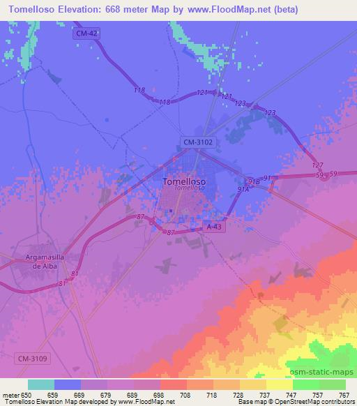 Tomelloso,Spain Elevation Map