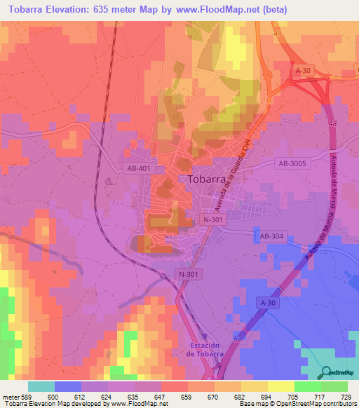 Tobarra,Spain Elevation Map