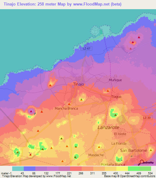 Tinajo,Spain Elevation Map