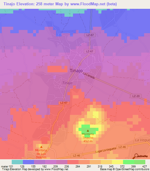 Tinajo,Spain Elevation Map