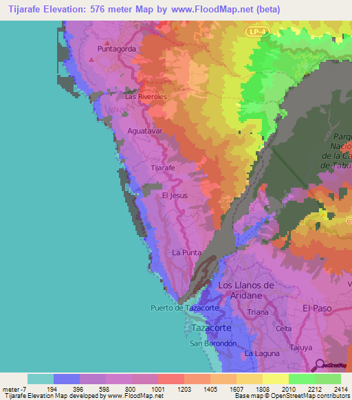 Tijarafe,Spain Elevation Map