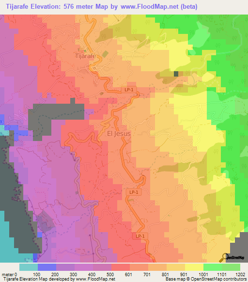 Tijarafe,Spain Elevation Map