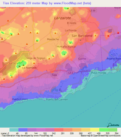 Tias,Spain Elevation Map