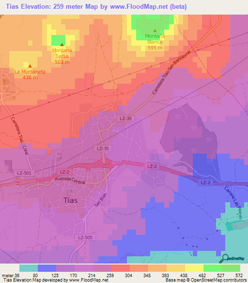 Tias,Spain Elevation Map