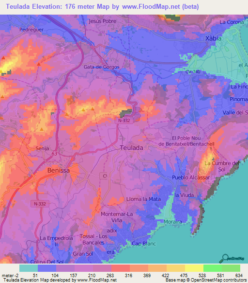 Teulada,Spain Elevation Map