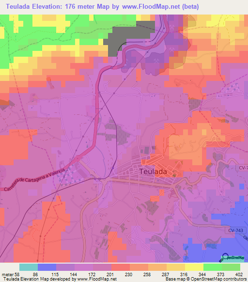 Teulada,Spain Elevation Map