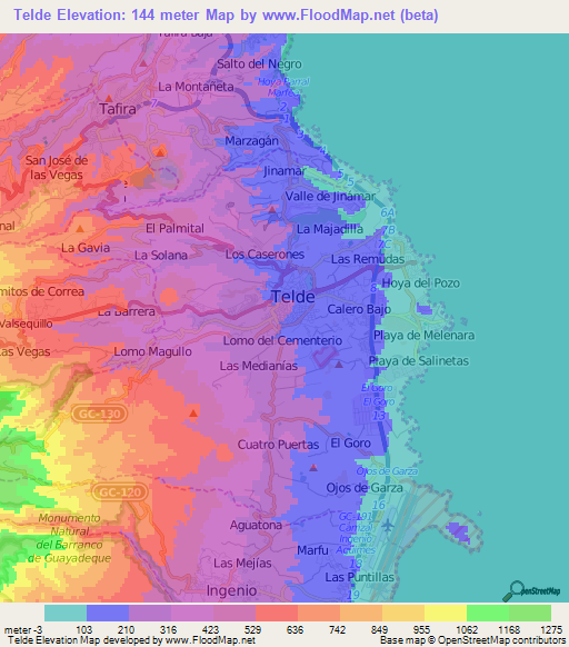 Telde,Spain Elevation Map