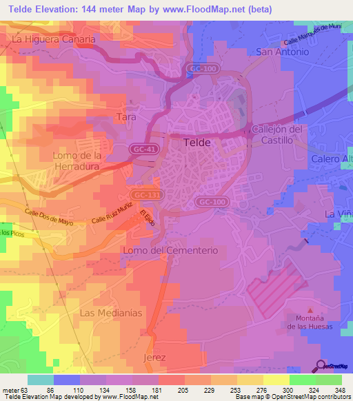 Telde,Spain Elevation Map