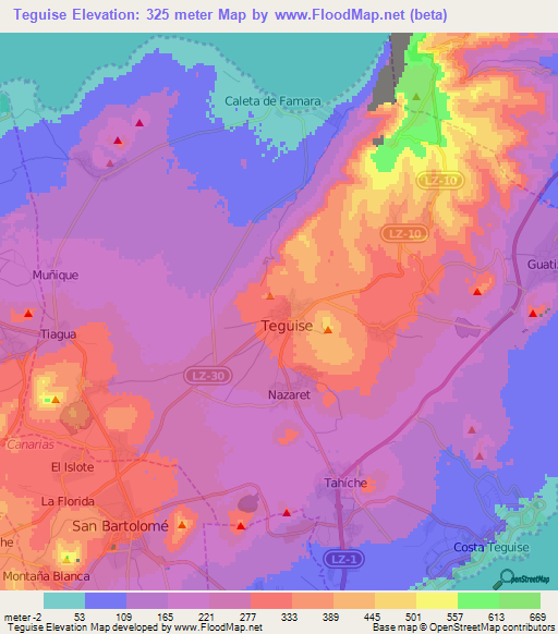 Teguise,Spain Elevation Map