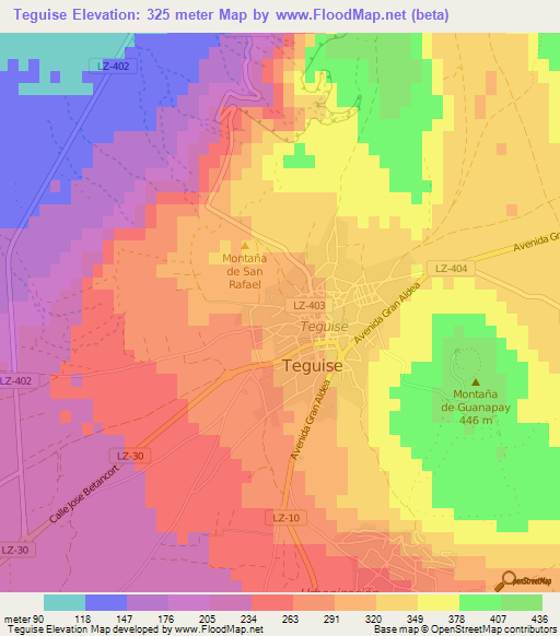 Teguise,Spain Elevation Map