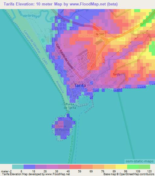 Tarifa,Spain Elevation Map