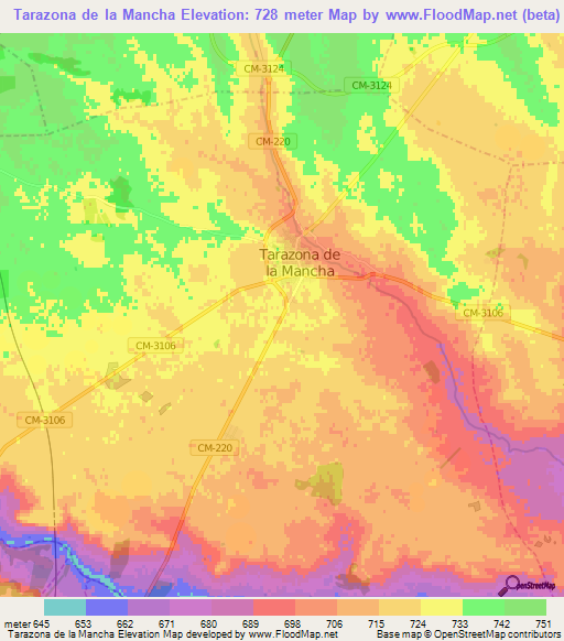 Tarazona de la Mancha,Spain Elevation Map