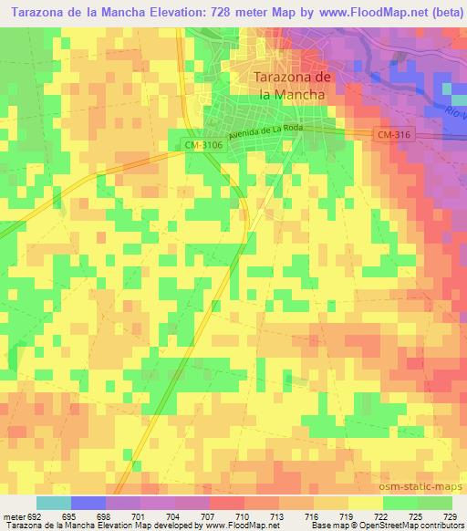 Tarazona de la Mancha,Spain Elevation Map