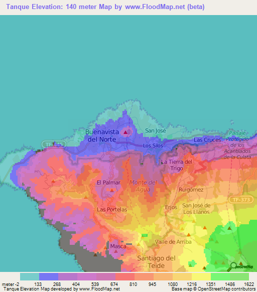 Tanque,Spain Elevation Map