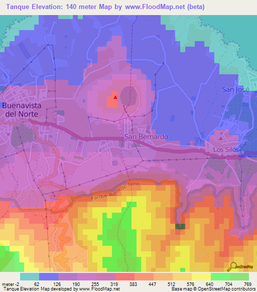 Tanque,Spain Elevation Map