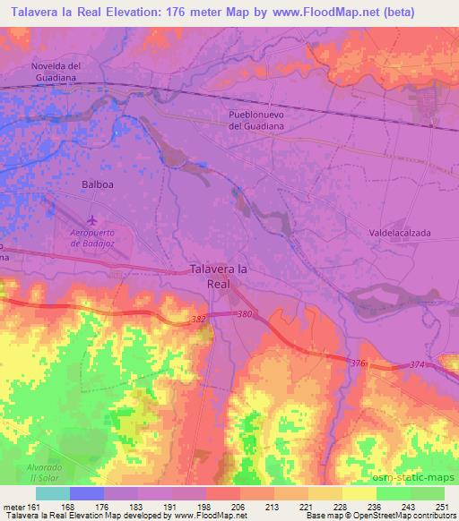 Talavera la Real,Spain Elevation Map