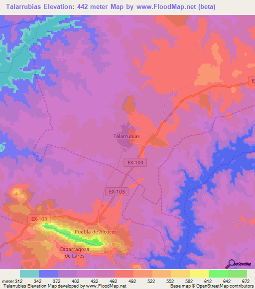 Talarrubias,Spain Elevation Map