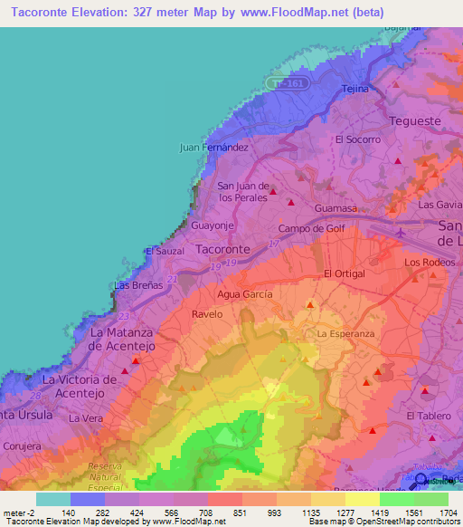 Tacoronte,Spain Elevation Map