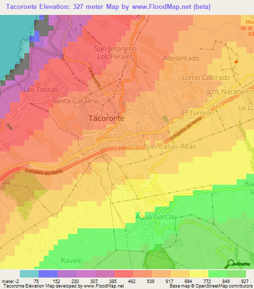 Tacoronte,Spain Elevation Map