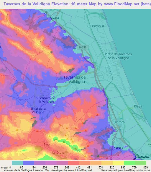 Tavernes de la Valldigna,Spain Elevation Map