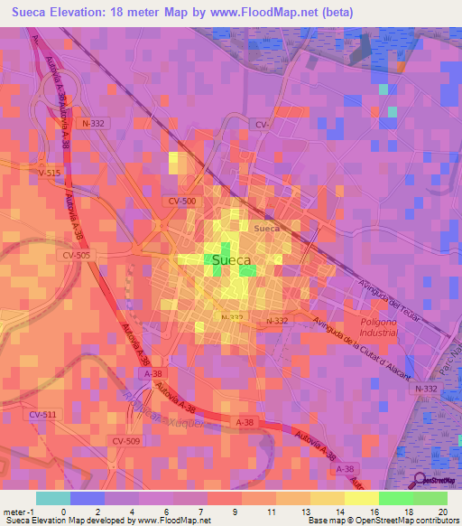 Sueca,Spain Elevation Map