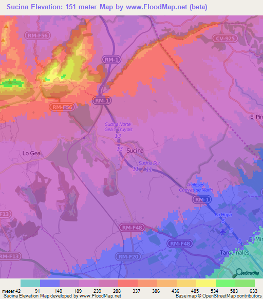 Sucina,Spain Elevation Map