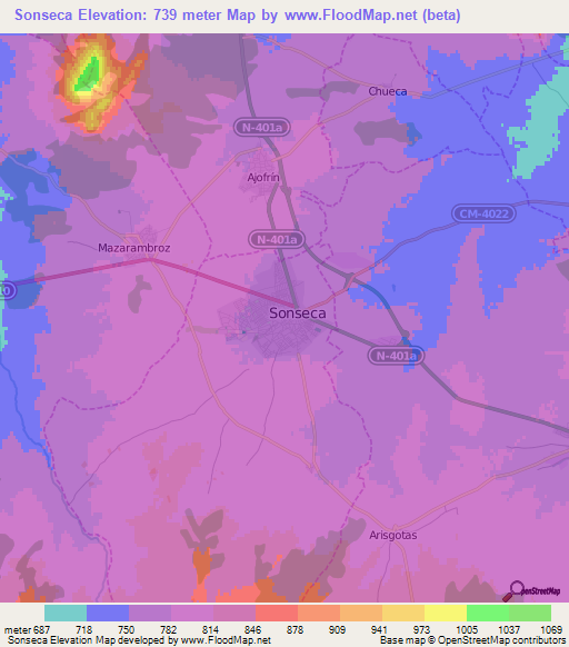 Sonseca,Spain Elevation Map